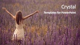  Presentation with wild flower in field of daisies - Beautiful theme featuring free purple - young attractive woman in dress backdrop and a violet colored foreground