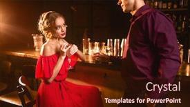  Presentation with bar - Presentation theme consisting of woman in dress flirts with man behind bar counter background and a wine colored foreground