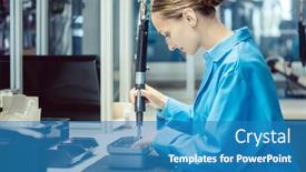  Presentation with product - Theme with woman-in-factory-assembling background and a teal colored foreground