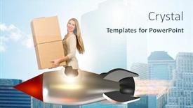  Presentation with box - Slide set consisting of woman-in-fast-box-delivery background and a sky blue colored foreground
