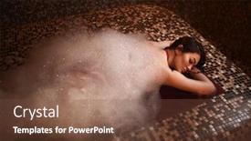  Presentation with foam - Amazing PPT theme having woman-in-foam-lying backdrop and a tawny brown colored foreground