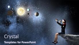 Presentation with formal - PPT layouts with woman in formal suit and santa hat looking in spyglass background and a ocean colored foreground