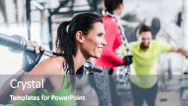  Presentation with lifting weights - Amazing PPT theme having woman in functional training lifting backdrop and a ocean colored foreground