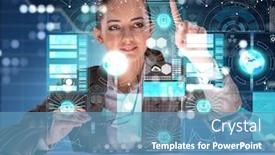  Presentation with data mining - Audience pleasing slides consisting of woman-in-futuristic-data-mining backdrop and a teal colored foreground