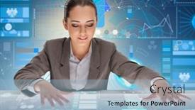  Presentation with data mining - Beautiful PPT theme featuring woman-in-futuristic-data-mining backdrop and a light blue colored foreground