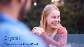  Presentation with home garden - Beautiful PPT theme featuring woman-in-garden-at-home backdrop and a light blue colored foreground