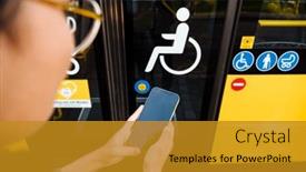  Presentation with phone - PPT theme having woman-in-glasses-looking background and a  colored foreground