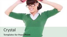  Presentation with book glasses - PPT layouts having woman in glasses with book background and a  colored foreground