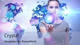  Presentation with distribution - Theme having woman in global travel concept background and a light blue colored foreground