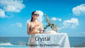  Presentation with golden woman - Cool new slide set with woman in golden dress having backdrop and a light blue colored foreground