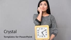  Presentation with gray - Presentation design consisting of woman in gray jumper wait background and a  colored foreground