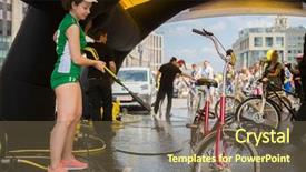  Presentation with wash - Amazing PPT layouts having woman in green washes bicycle backdrop and a tawny brown colored foreground