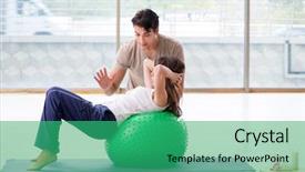  Presentation with gym ball - Amazing slide deck having woman in gym with stability backdrop and a  colored foreground