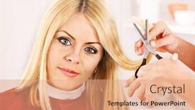  Presentation with hairdressing salon - Colorful slide deck enhanced with woman-in-hairdressing-salon backdrop and a coral colored foreground