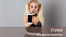  Presentation with portrait of excited overjoyed female - Beautiful slides featuring woman in halloween clown make backdrop and a tawny brown colored foreground