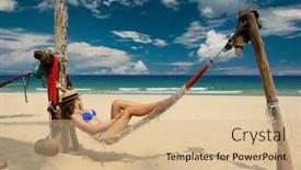  Presentation with tropical - Presentation consisting of woman-in-hammock-on-tropical background and a coral colored foreground
