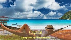  Presentation with malaysia - PPT theme having woman-in-hammock-on-tropical background and a tawny brown colored foreground
