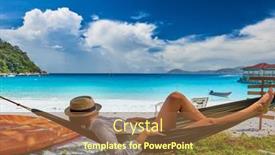  Presentation with malaysia - Presentation theme featuring woman-in-hammock-on-tropical background and a tawny brown colored foreground