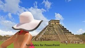  Presentation with pyramid - Slide set featuring woman-in-hat-enjoying-holidays background and a coral colored foreground