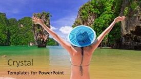  Presentation with holidays - Slide deck with woman-in-hat-enjoying-sun background and a coral colored foreground