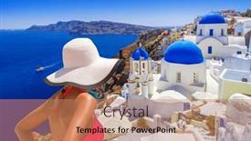  Presentation with santorini - Slide set consisting of woman-in-hat-enjoying-sun background and a coral colored foreground