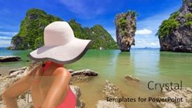  Presentation with holidays - Slides enhanced with woman-in-hat-enjoying-sun background and a coral colored foreground