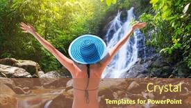  Presentation with waterfall woman - PPT layouts consisting of woman-in-hat-enjoying-sun background and a tawny brown colored foreground