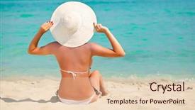  Presentation with sitting teddy bear isolated - Theme enhanced with woman in hat is sitting background and a  colored foreground