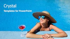  Presentation with cocktail - Slide deck enhanced with woman in hat relaxing at the pool with cosmopolitan cocktail background and a teal colored foreground