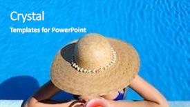  Presentation with cocktail - Colorful slide set enhanced with woman in hat relaxing at the pool with cosmopolitan cocktail backdrop and a light gray colored foreground