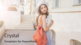  Presentation with hat - Slide deck consisting of woman in hat with red background and a coral colored foreground