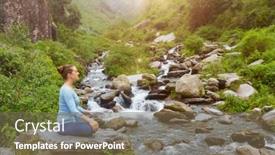  Presentation with waterfall woman - PPT theme consisting of woman-in-hatha-yoga-asana and a violet colored foreground