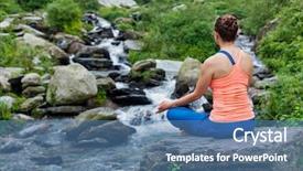  Presentation with waterfall woman - Presentation theme having awana - woman in hatha yoga asana background and a  colored foreground