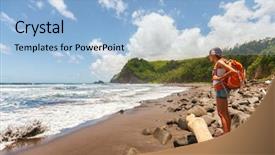  Presentation with hawaii - Beautiful presentation theme featuring woman in hawaii beach usa backdrop and a light blue colored foreground