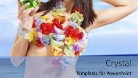  Presentation with hawaii - PPT layouts consisting of woman in hawaii costume drink juice background and a light blue colored foreground