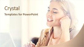  Presentation with headphones - Beautiful presentation theme featuring woman in headphones singing along backdrop and a  colored foreground