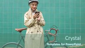  Presentation with female sport - Beautiful PPT layouts featuring woman-in-helmet-using backdrop and a ocean colored foreground