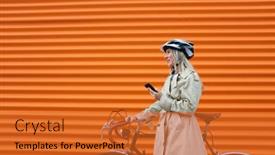  Presentation with color orange - Amazing presentation theme having woman-in-helmet-using backdrop and a gold colored foreground
