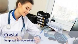  Presentation with doctor office - Beautiful slides featuring woman in her office behind backdrop and a lemonade colored foreground