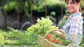  Presentation with vegetable garden - PPT theme having woman in her vegetable garden background and a seafoam green colored foreground