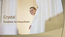  Presentation with curtains - PPT layouts featuring woman in hiding behind curtain background and a lemonade colored foreground