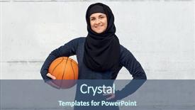  Presentation with woman sport - Theme with woman in hijab with basketball background and a ocean colored foreground