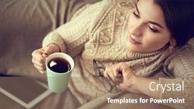  Presentation with green coffee - Presentation theme consisting of woman-in-home-clothes-sitting background and a coral colored foreground