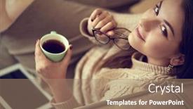  Presentation with green coffee - Presentation design with woman-in-home-clothes-sitting background and a coral colored foreground