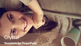  Presentation with green coffee - Slide set having woman-in-home-clothes-sitting background and a coral colored foreground