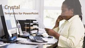  Presentation with pink home office - Colorful PPT theme enhanced with woman in home office using backdrop and a  colored foreground