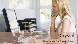  Presentation with home office - Colorful slides enhanced with woman in home office backdrop and a coral colored foreground