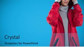  Presentation with blue - Beautiful theme featuring woman in hooded jacket standing backdrop and a teal colored foreground