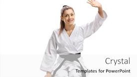  Presentation with kimono - Presentation design with woman-in-karate-kimono-sitting background and a white colored foreground