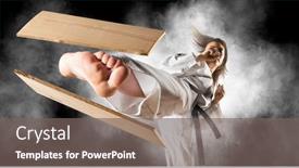  Presentation with kimono - Amazing PPT theme having woman-in-kimono-practicing-fighter backdrop and a gray colored foreground